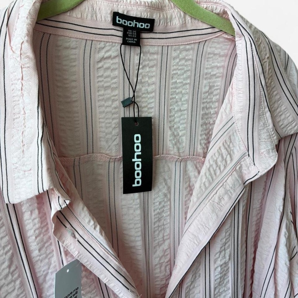 NWT Boohoo pink & black striped bias cut flattering shirt dress Sz 22 Fairycore - Picture 2 of 7